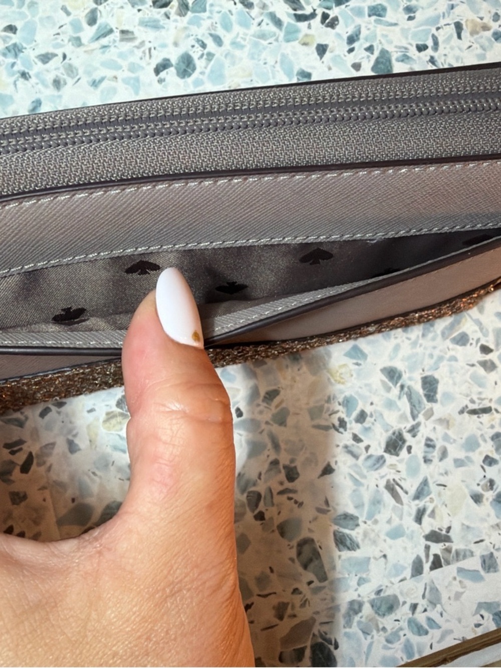Kate Spade Glitter Zip Around Wallet Taupe Brown Leather Wristlet Clutch - Picture 5 of 6